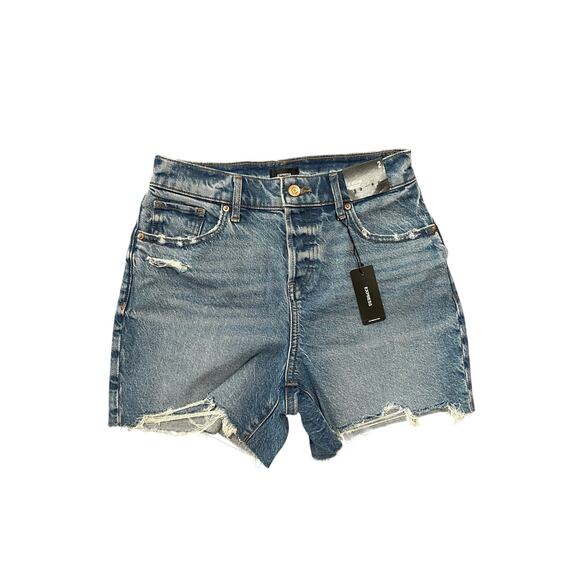 NWT Express Mid Rise 4” Inseam Medium Wash Denim Jean Shorts SZ 2 Button Fly - Picture 1 of 5